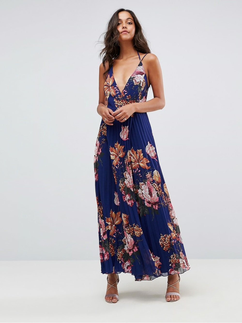 ASOS Floral Cami Pleated Maxi Dress